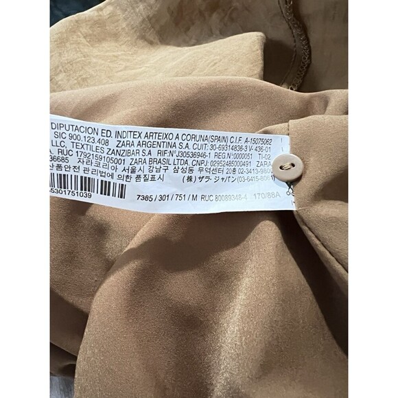 Zara V-Neck Ruffle Flutter Sleeve Brown Dress‎ Women Medium Cinched Waist Boho - Picture 8 of 10